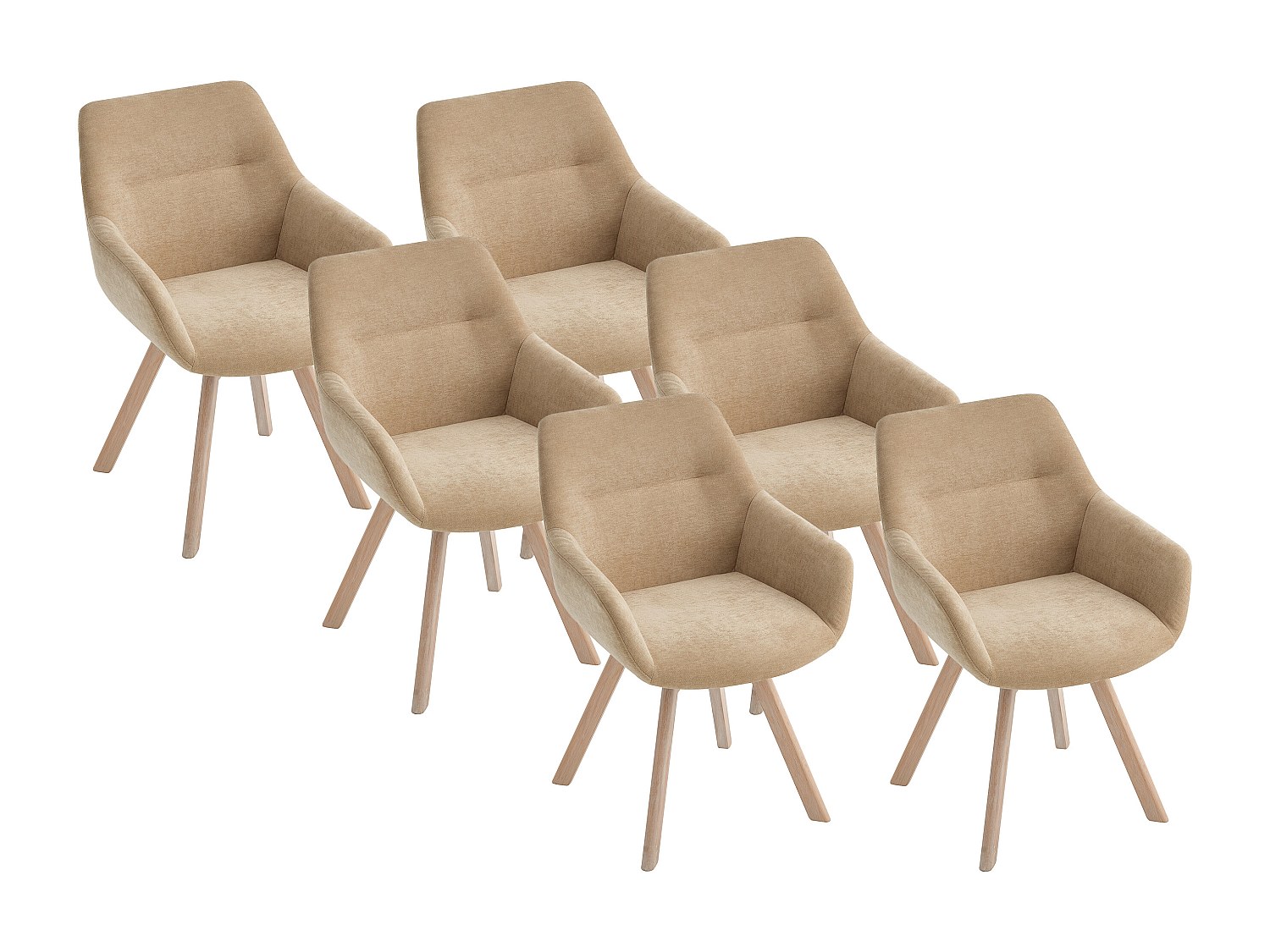 Drehstuhl 6er-Set mit Armlehnen - Stoff & Eiche - Beige - VELBURY günstig online kaufen