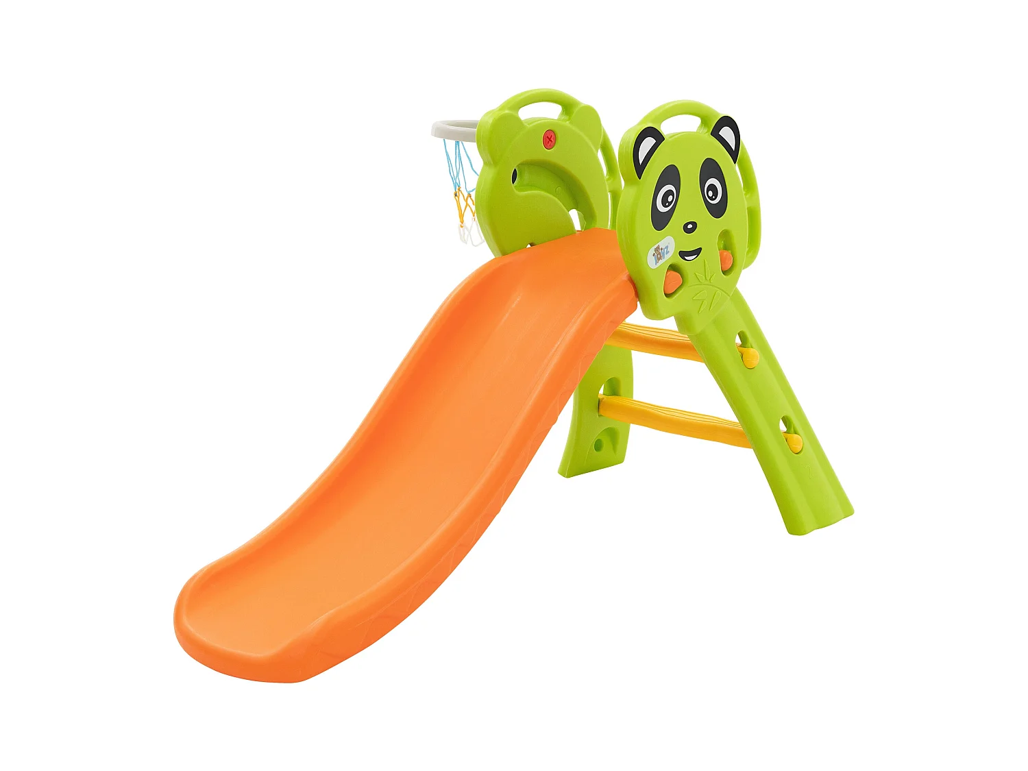 Joyz Juego tobogán infantil 2en1 verde-naranja plástico parque multifuncional con canasta de baloncesto +3 años incluye pelota y bomba de aire