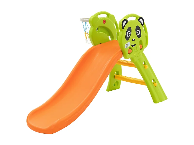 Toboggan pour enfants avec panier de basket en plastique HDPE/PP orange/vert/jaune petit ballon et pompe à air inclus convient à partir de 3 ans