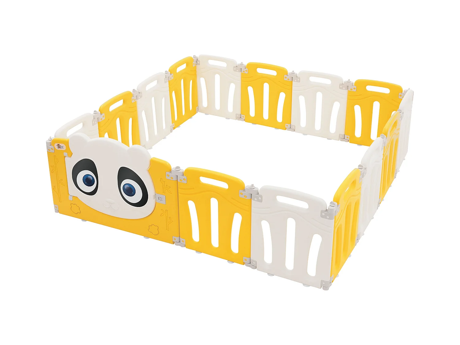 Joyz Parque infantil 160×160cm para bebés corralito infantil de plástico blanco amarillo diseño panda plegable actividades de interior/exterior