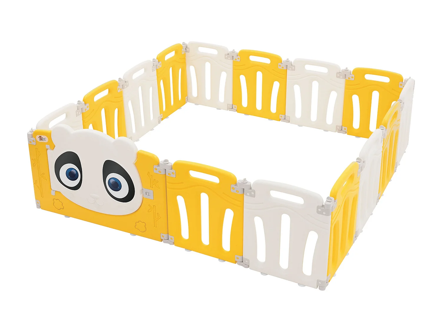 Parc bébé 640 cm 160x160 cm blanc-jeune avec 15 panneaux en plastique HDPE design Panda coins arrondis et surfaces lisses barrière extérieure sécurité