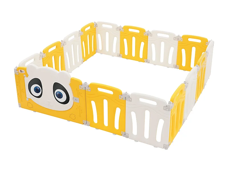Parc bébé 640 cm 160x160 cm blanc-jeune avec 15 panneaux en plastique HDPE design Panda coins arrondis et surfaces lisses barrière extérieure sécurité