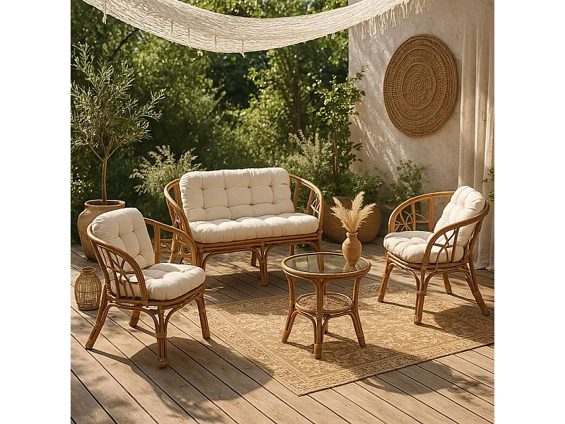 Salon de jardin en rotin 4 places Rattan