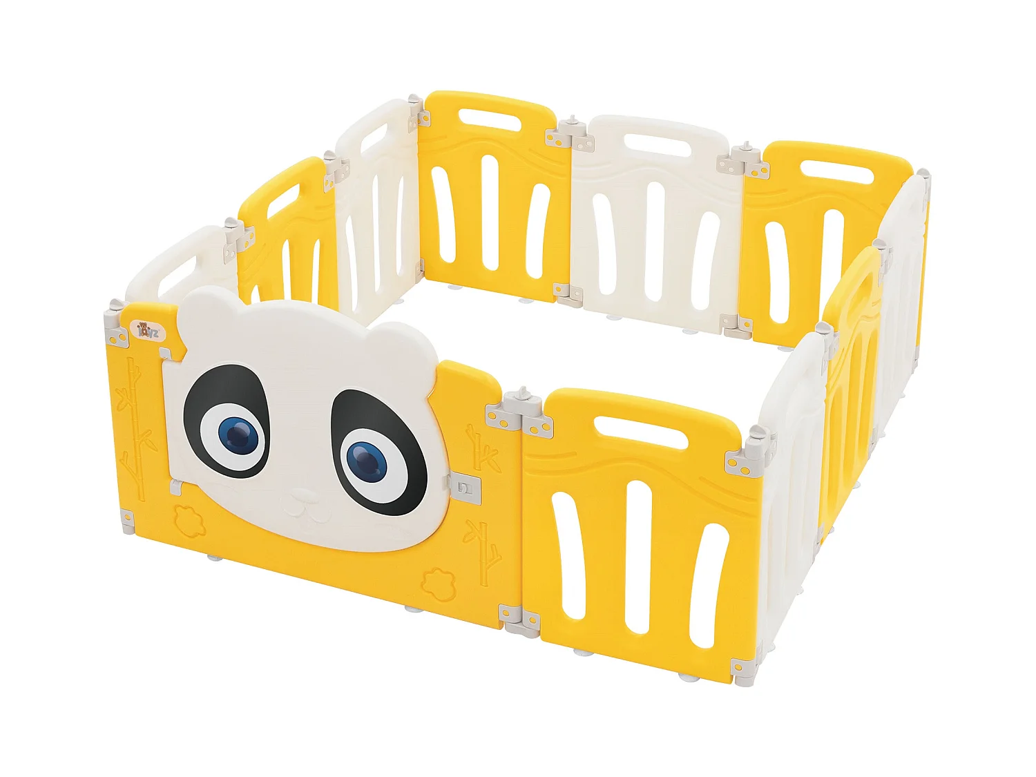Joyz Parque infantil 120×120cm para bebés corralito infantil de plástico blanco amarillo diseño panda plegable actividades de interior/exterior