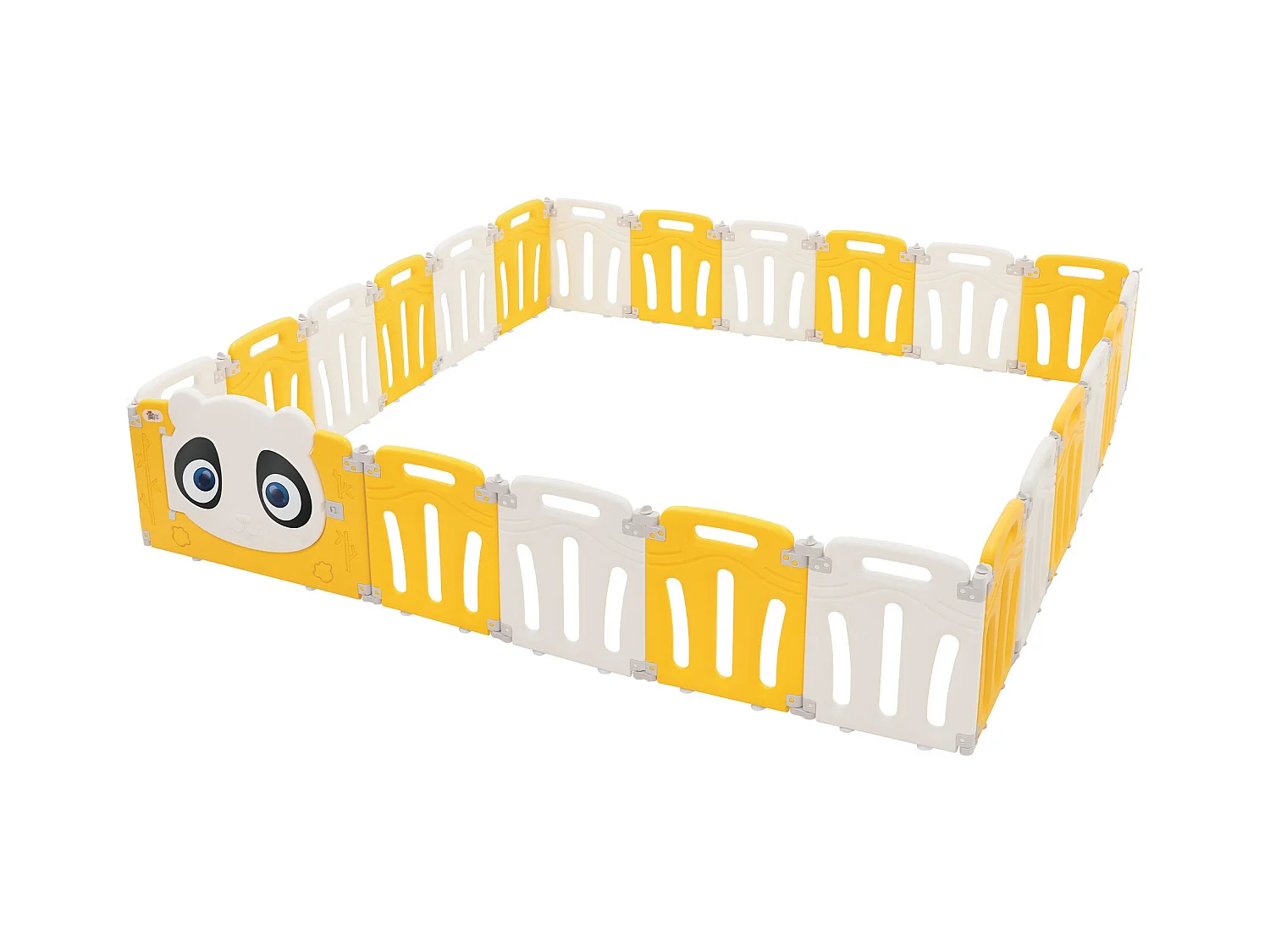 Joyz Parque infantil 240×240cm para bebés corralito infantil de plástico blanco amarillo diseño panda plegable actividades de interior/exterior