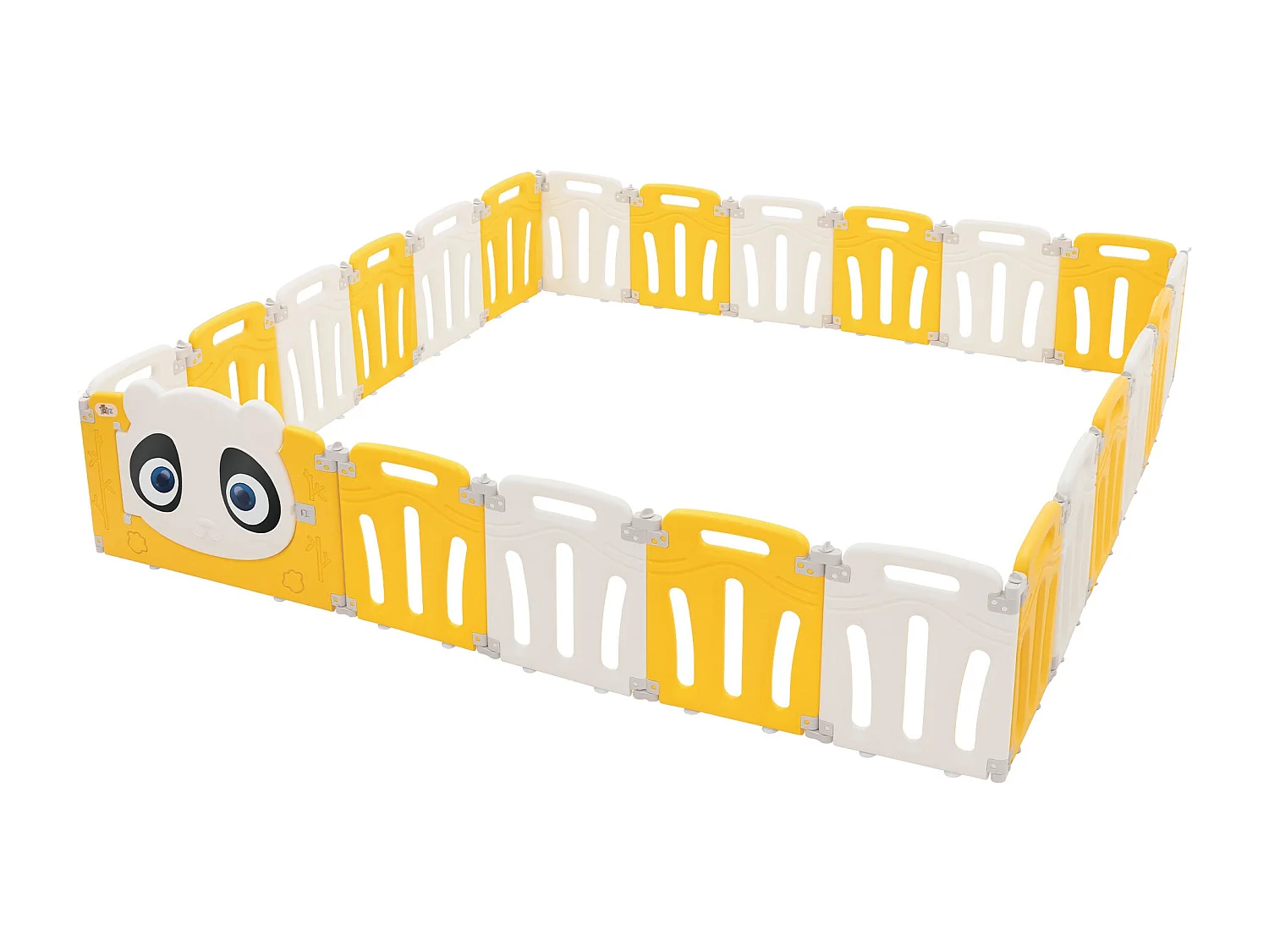 Parc bébé 960 cm 240x240 cm blanc-jeune avec 23 panneaux en plastique HDPE design Panda coins arrondis et surfaces lisses barrière extérieure sécurité