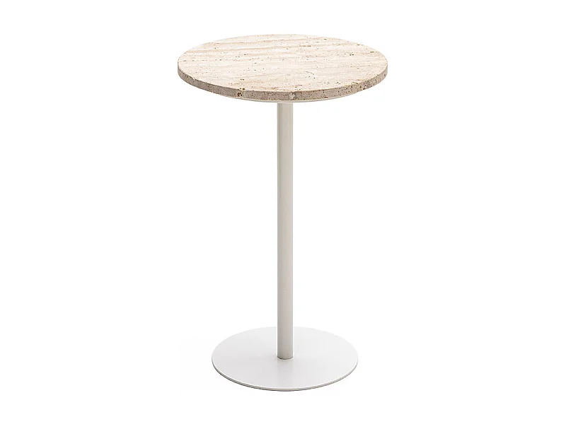 Rito - Table d'appoint en métal et travertin ø35cm - Beige