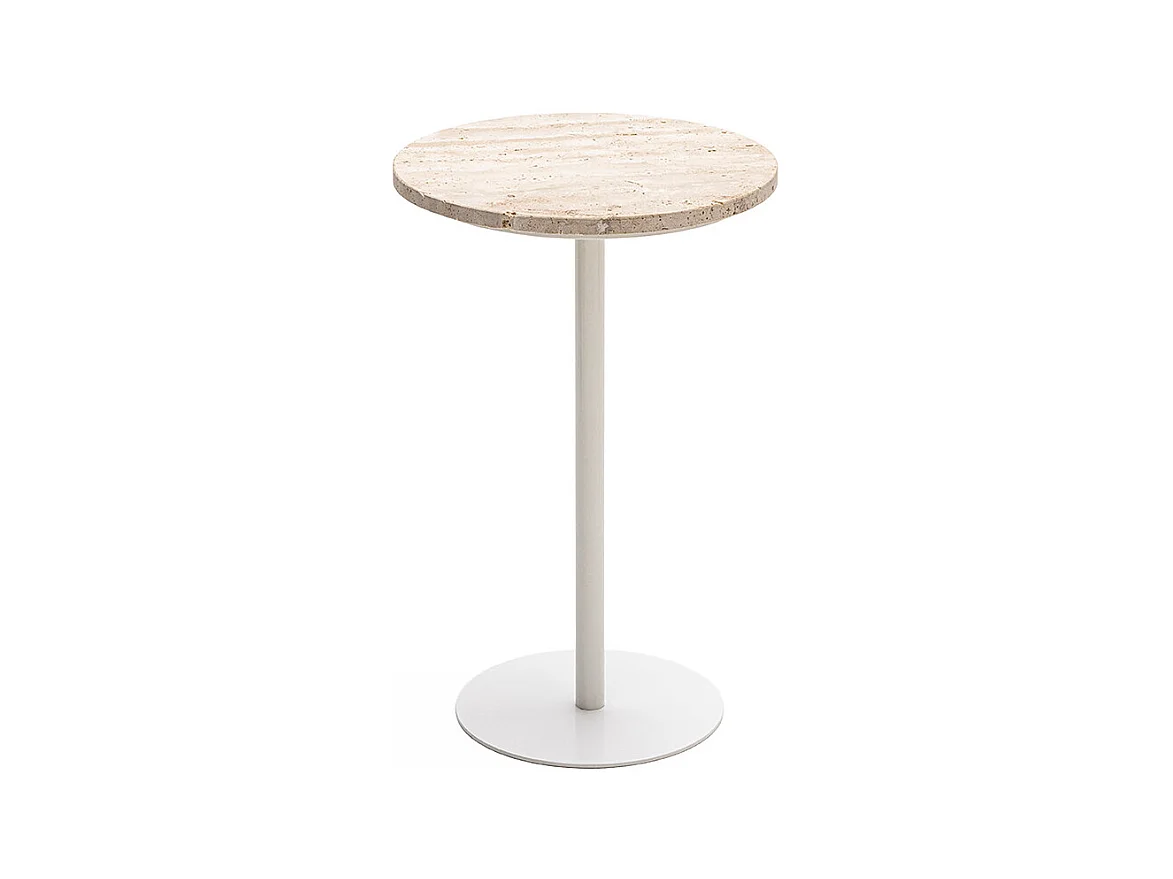 Rito - Table d'appoint en métal et travertin ø35cm - Beige