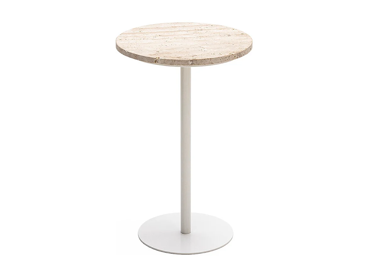 Rito - Table d'appoint en métal et travertin ø35cm - Beige