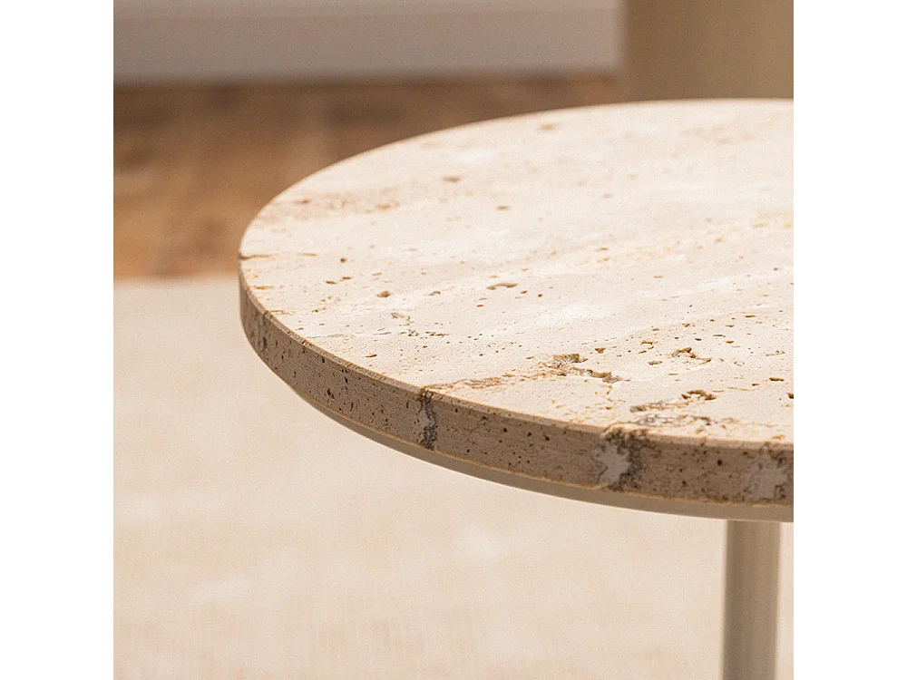 Rito - Table d'appoint en métal et travertin ø35cm - Beige