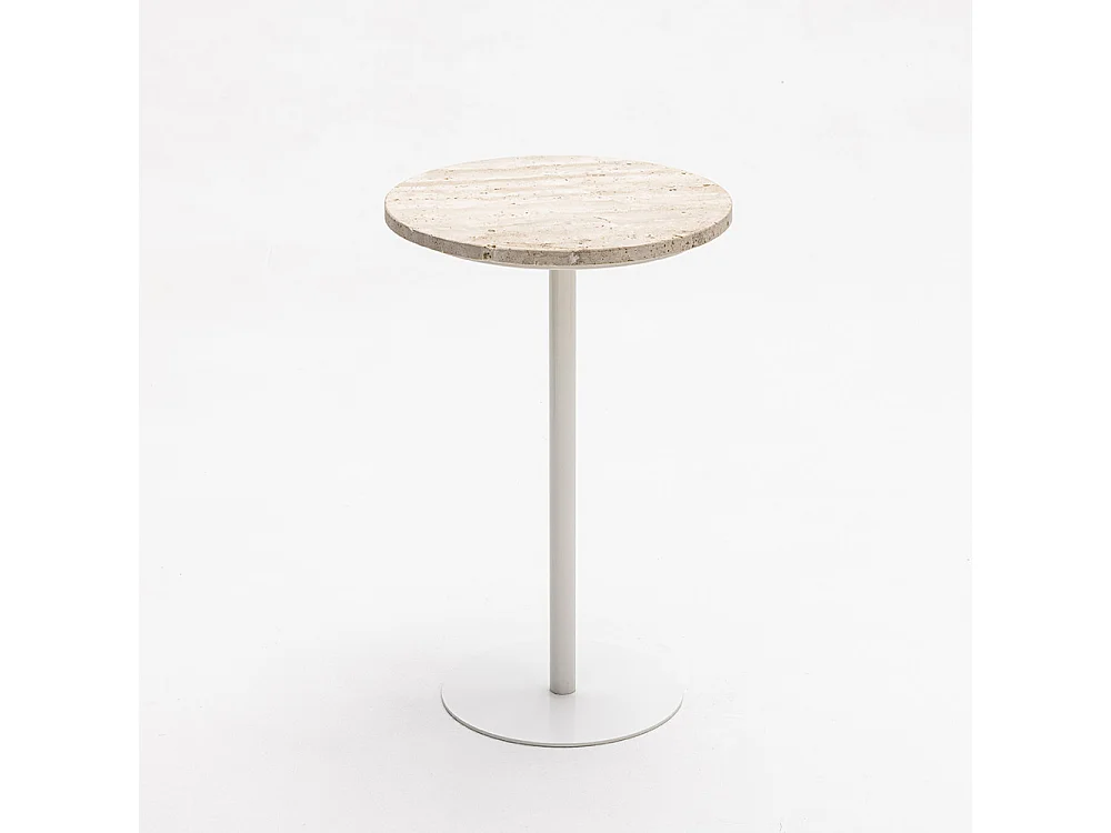 Rito - Table d'appoint en métal et travertin ø35cm - Beige