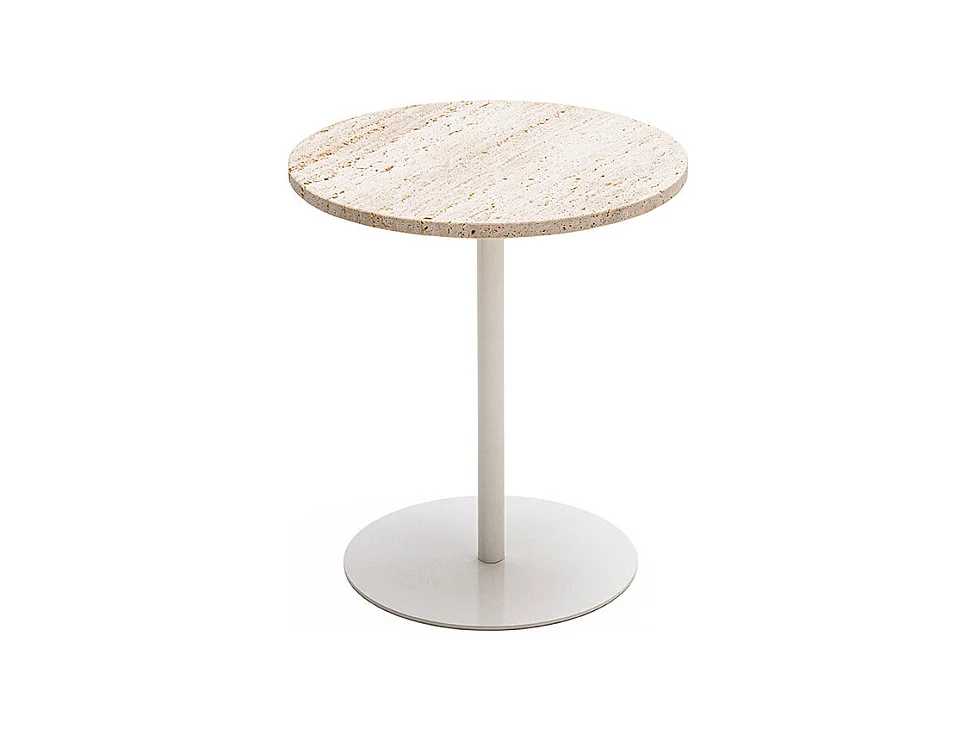 Rito - Table d'appoint en métal et travertin ø40cm - Beige