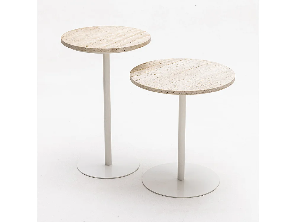 Rito - Table d'appoint en métal et travertin ø40cm - Beige