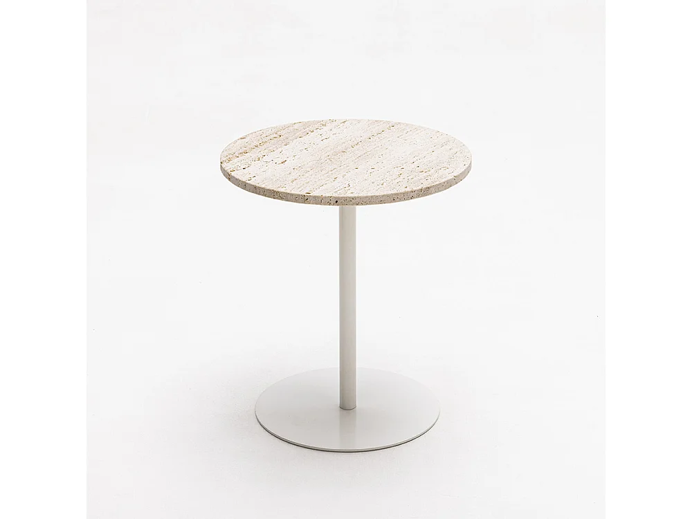 Rito - Table d'appoint en métal et travertin ø40cm - Beige