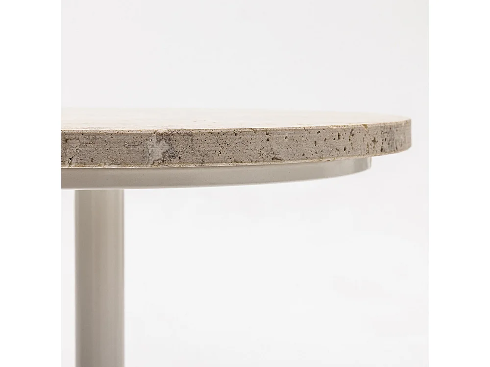 Rito - Table d'appoint en métal et travertin ø40cm - Beige