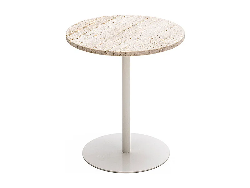 Rito - Table d'appoint en métal et travertin ø40cm - Beige