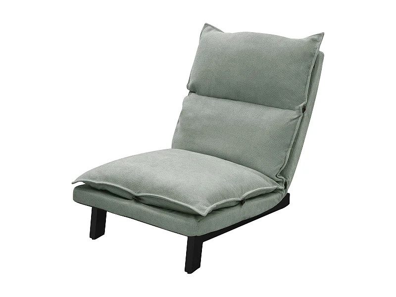 Fauteuil de relaxation de sol gris-vert revêtement en lin rembourrage doux en polyester et structure robuste en acier dossier inclinable 5 positions