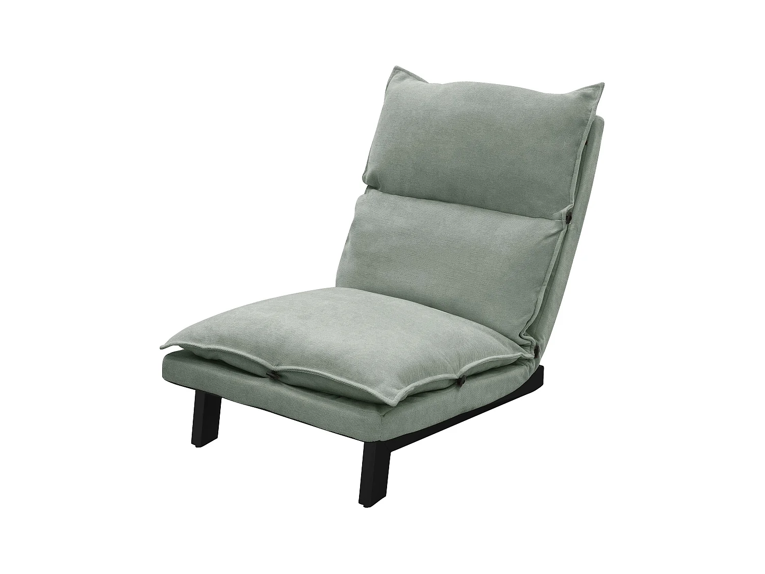 Fauteuil de relaxation de sol gris-vert revêtement en lin rembourrage doux en polyester et structure robuste en acier dossier inclinable 5 positions