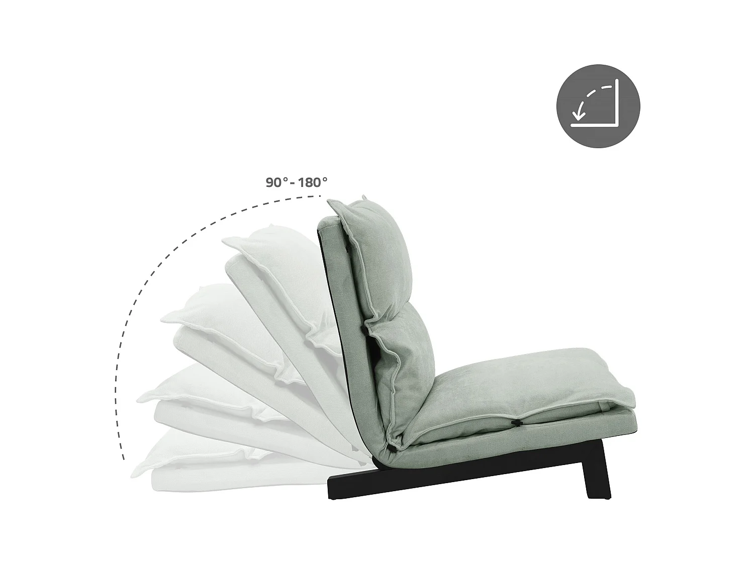 Fauteuil de relaxation de sol gris-vert revêtement en lin rembourrage doux en polyester et structure robuste en acier dossier inclinable 5 positions