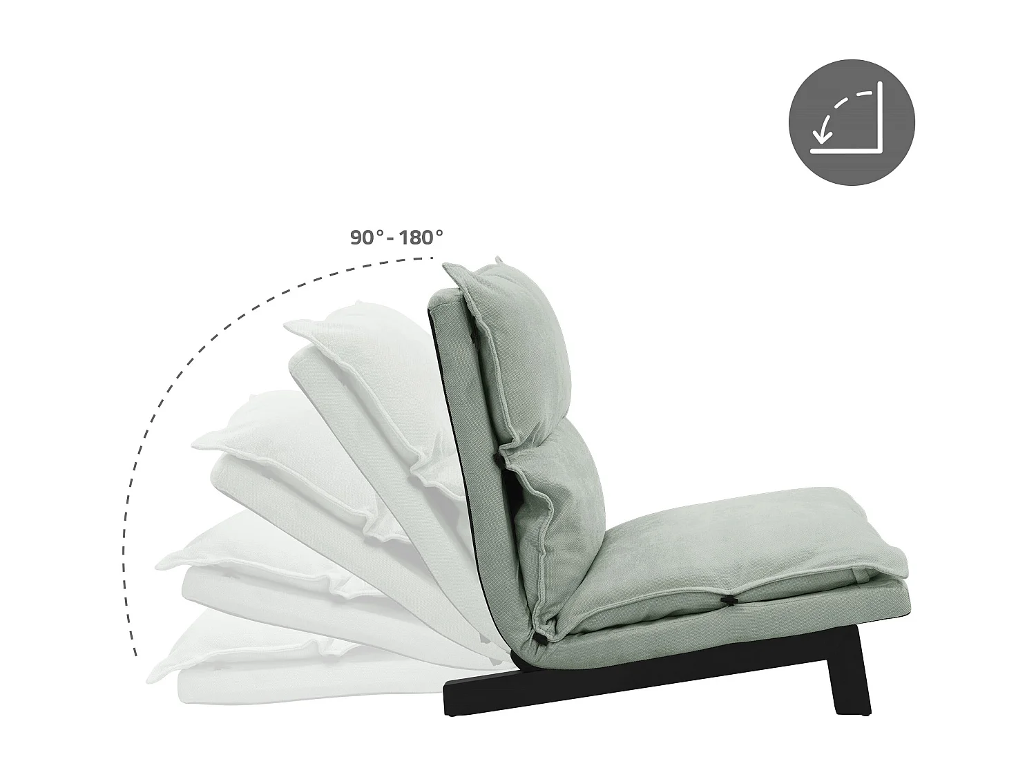 Fauteuil de relaxation de sol gris-vert revêtement en lin rembourrage doux en polyester et structure robuste en acier dossier inclinable 5 positions