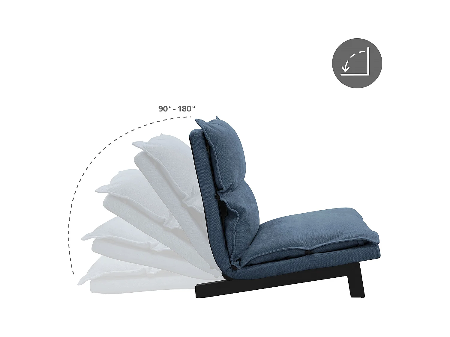 Fauteuil de relaxation de sol bleu revêtement en lin rembourrage doux en polyester et structure robuste en acier dossier inclinable en 5 positions