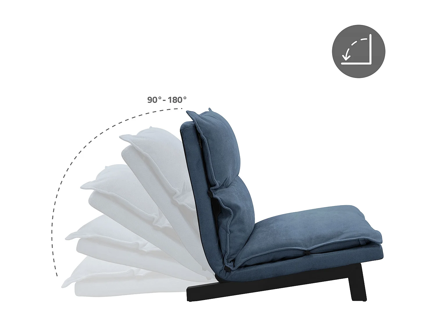 Fauteuil de relaxation de sol bleu revêtement en lin rembourrage doux en polyester et structure robuste en acier dossier inclinable en 5 positions