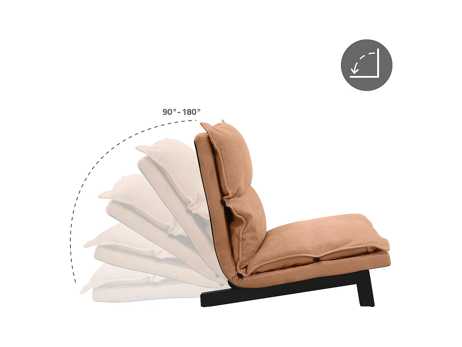 Fauteuil de relaxation de sol marron revêtement en lin rembourrage doux en polyester et structure robuste en acier dossier inclinable en 5 positions