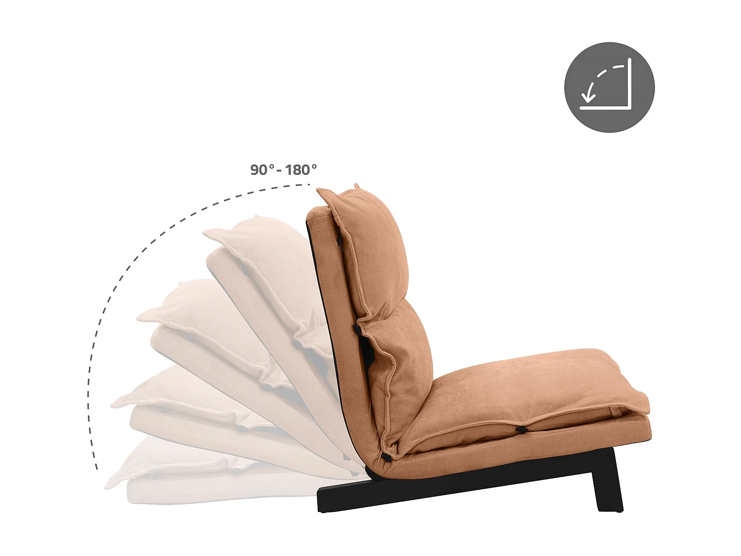 Fauteuil de relaxation de sol marron revêtement en lin rembourrage doux en polyester et structure robuste en acier dossier inclinable en 5 positions