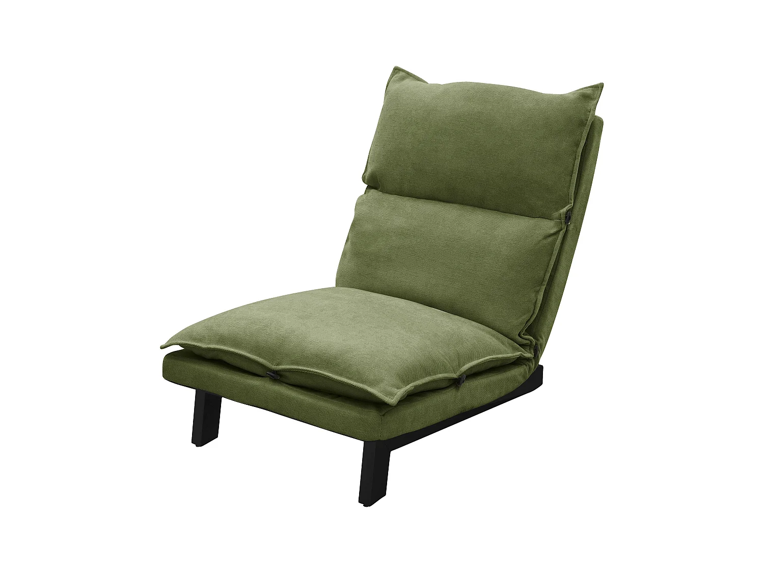 Fauteuil de relaxation de sol vert revêtement en lin rembourrage doux en polyester et structure robuste en acier dossier inclinable en 5 positions