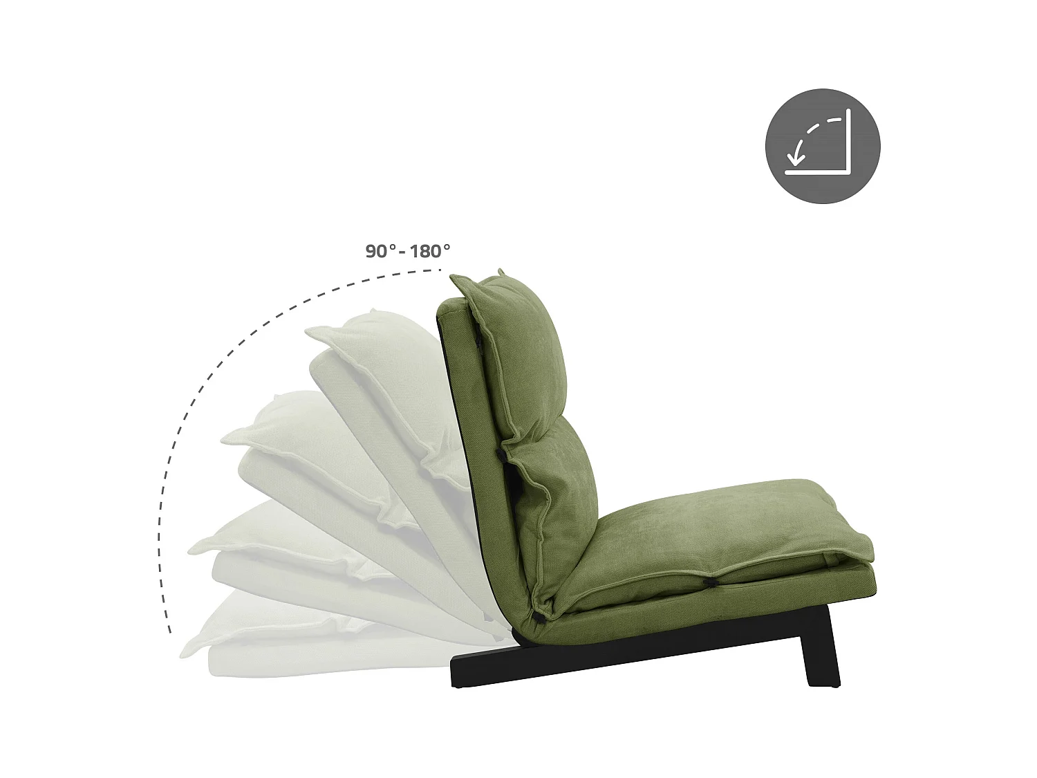 Fauteuil de relaxation de sol vert revêtement en lin rembourrage doux en polyester et structure robuste en acier dossier inclinable en 5 positions