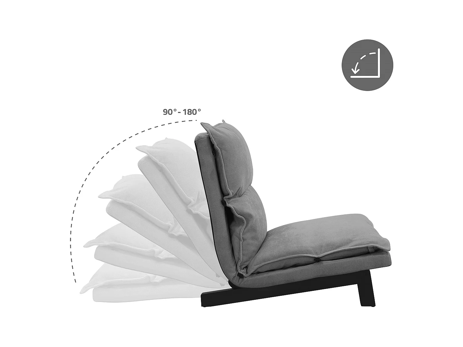 Fauteuil de relaxation de sol gris revêtement en lin rembourrage doux en polyester et structure robuste en acier dossier inclinable en 5 positions