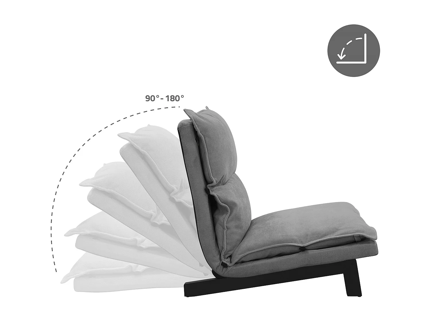 Fauteuil de relaxation de sol gris revêtement en lin rembourrage doux en polyester et structure robuste en acier dossier inclinable en 5 positions