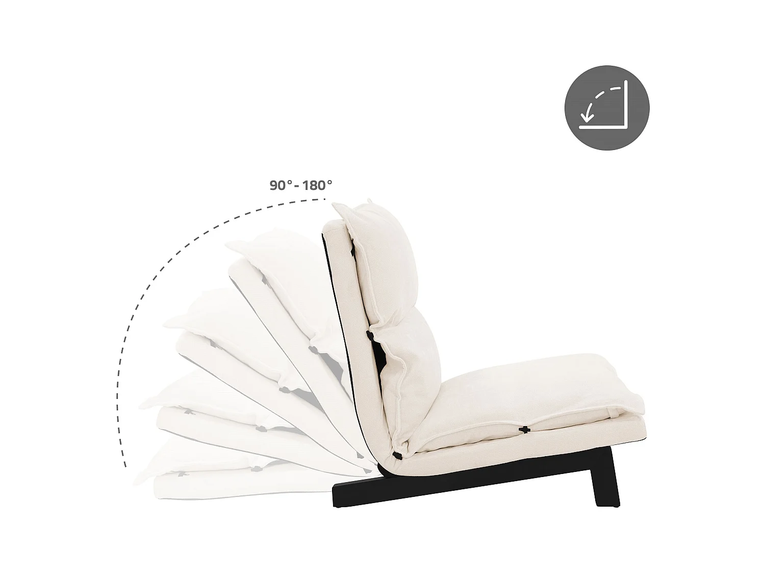 Fauteuil de relaxation de sol beige revêtement en lin rembourrage doux en polyester et structure robuste en acier dossier inclinable en 5 positions