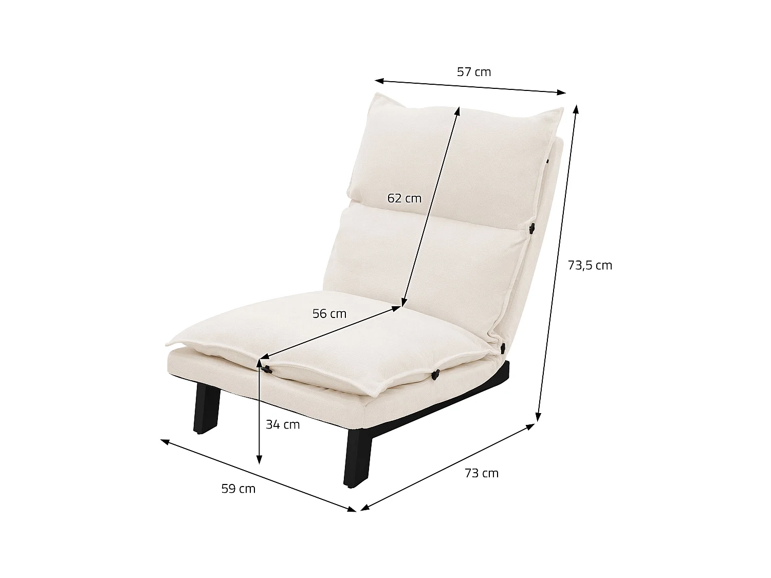 Fauteuil de relaxation de sol beige revêtement en lin rembourrage doux en polyester et structure robuste en acier dossier inclinable en 5 positions