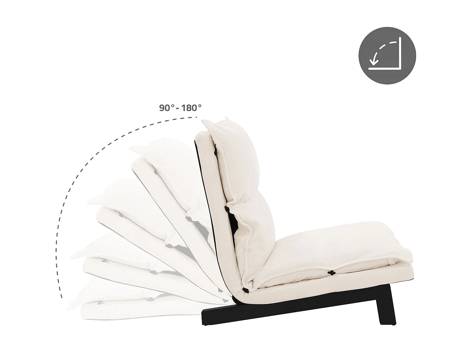 Fauteuil de relaxation de sol beige revêtement en lin rembourrage doux en polyester et structure robuste en acier dossier inclinable en 5 positions