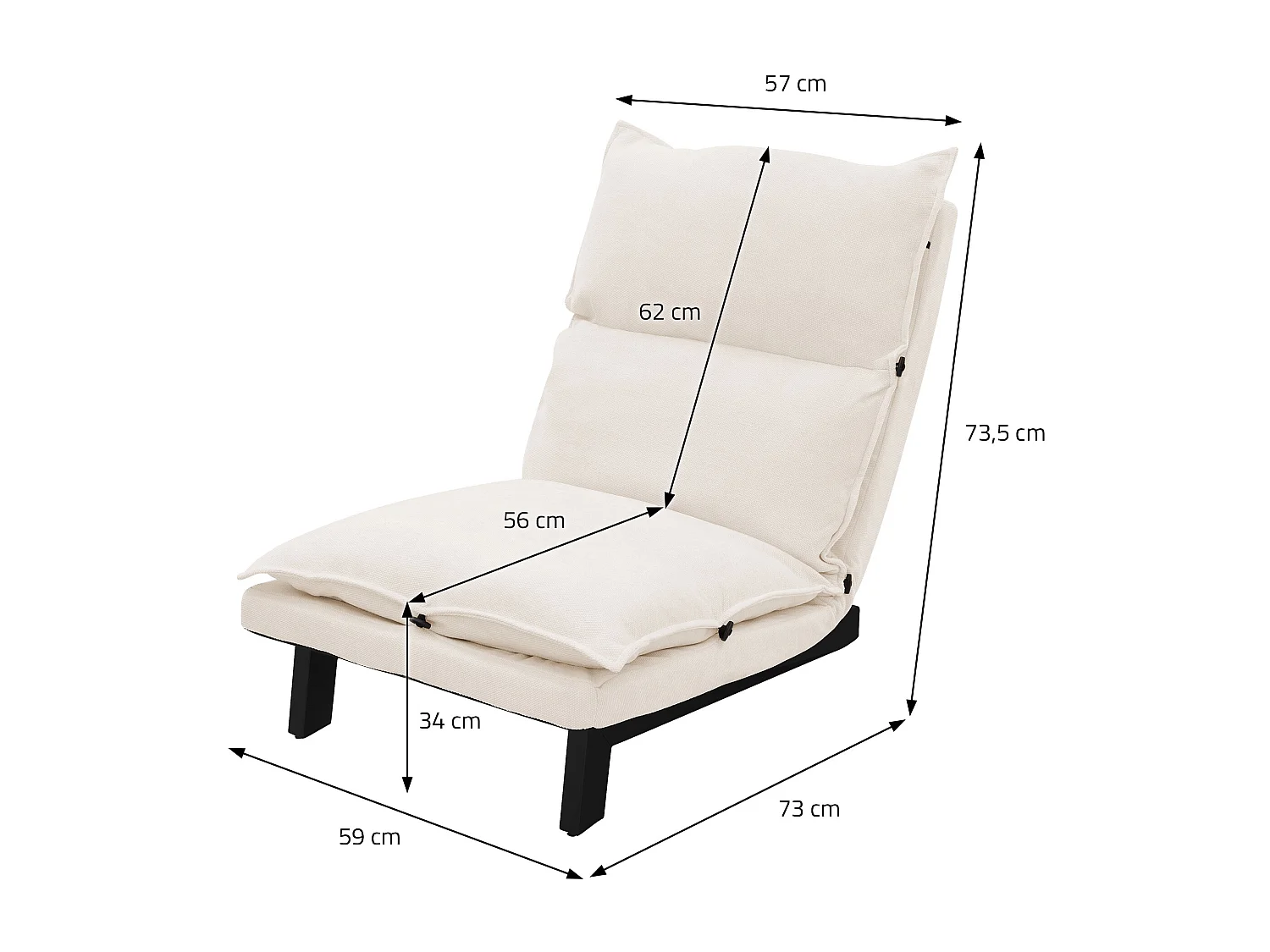 Fauteuil de relaxation de sol beige revêtement en lin rembourrage doux en polyester et structure robuste en acier dossier inclinable en 5 positions