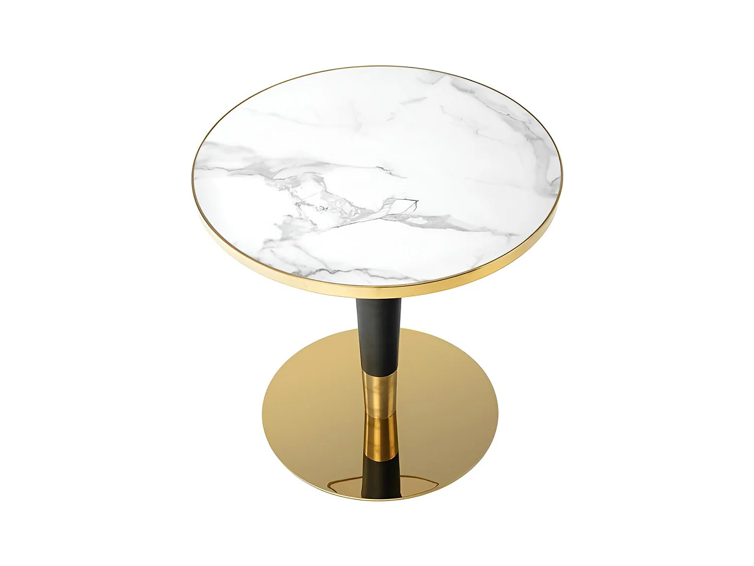 Tavolo da pranzo Morata (79x74)/Rotondo/MDF/Design in marmo/Bianco e oro