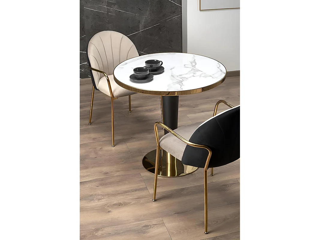 Esstisch Morata(79x74)/Rund/MDF/Marmor Design/Weiss&Gold