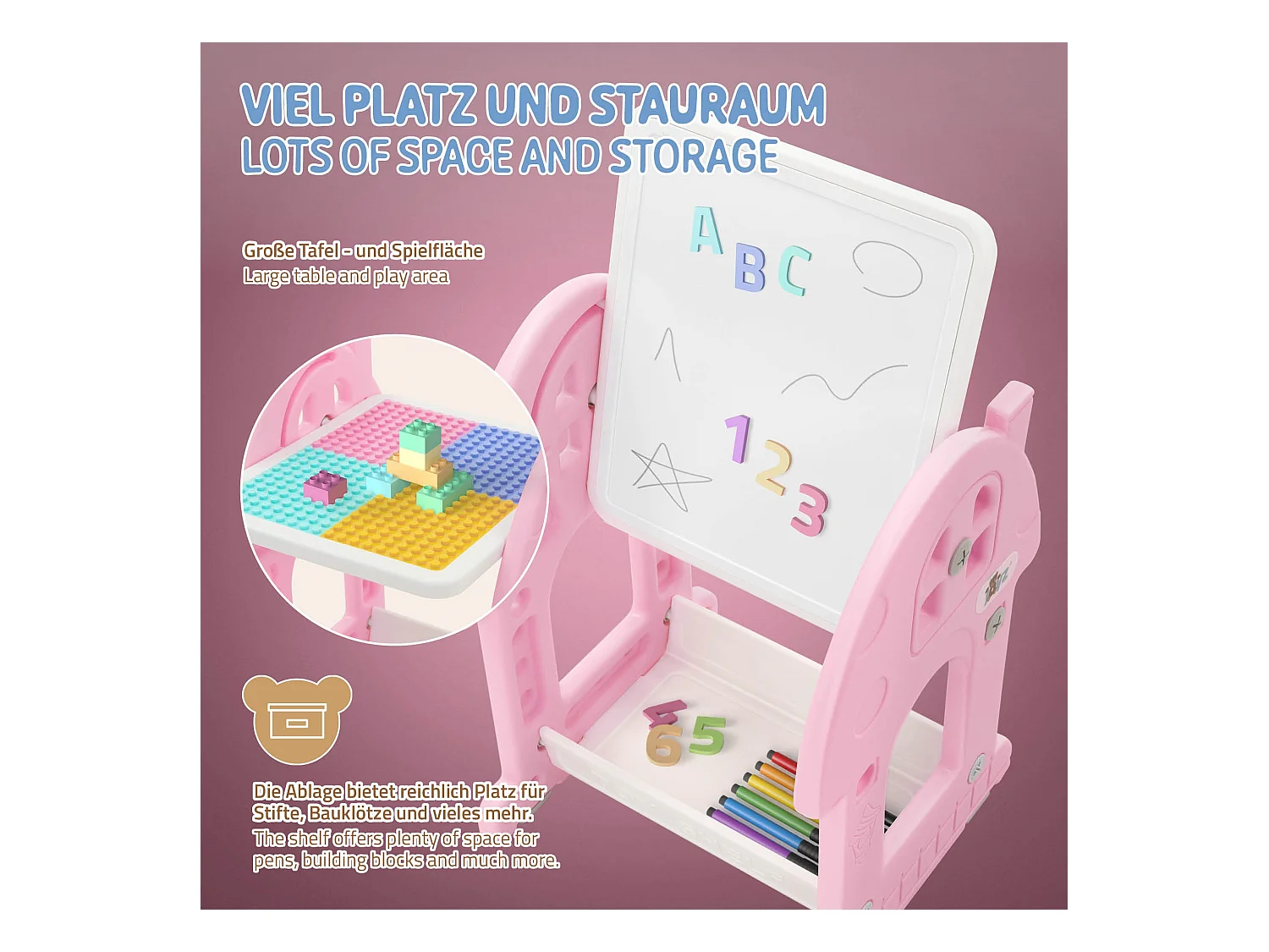 Joyz Mesa con pizarra y silla rosa-blanco infantiles a partir de 3 años conjunto de muebles de 2 piezas HDPE para actividades recreativas