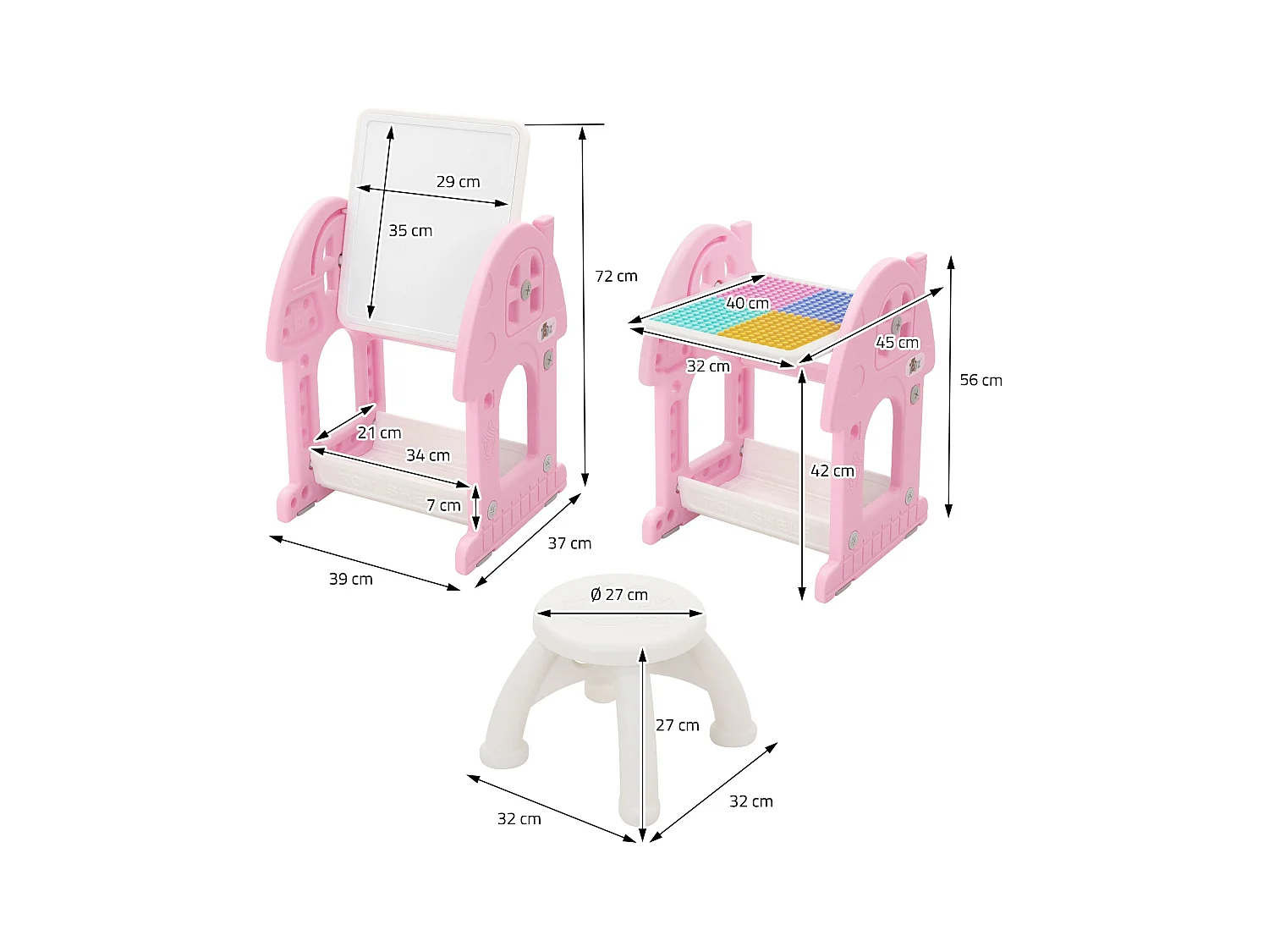 Joyz Mesa con pizarra y silla rosa-blanco infantiles a partir de 3 años conjunto de muebles de 2 piezas HDPE para actividades recreativas