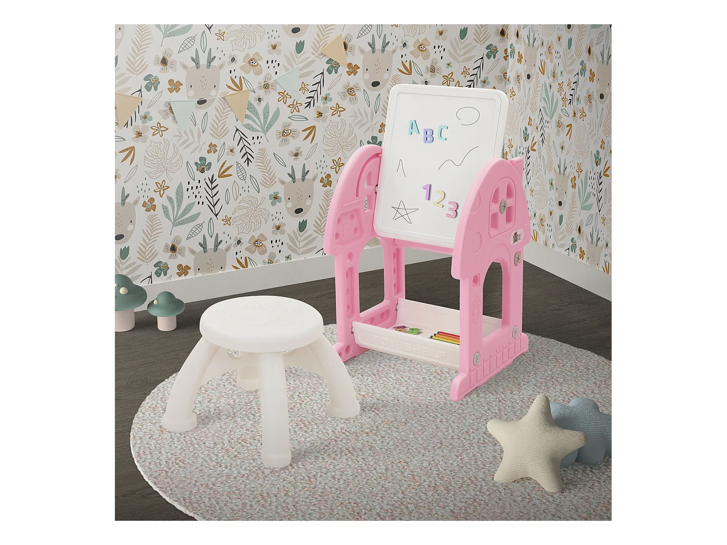 Joyz Mesa con pizarra y silla rosa-blanco infantiles a partir de 3 años conjunto de muebles de 2 piezas HDPE para actividades recreativas