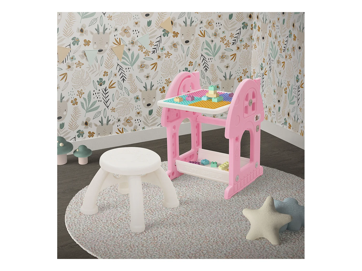Joyz Mesa con pizarra y silla rosa-blanco infantiles a partir de 3 años conjunto de muebles de 2 piezas HDPE para actividades recreativas