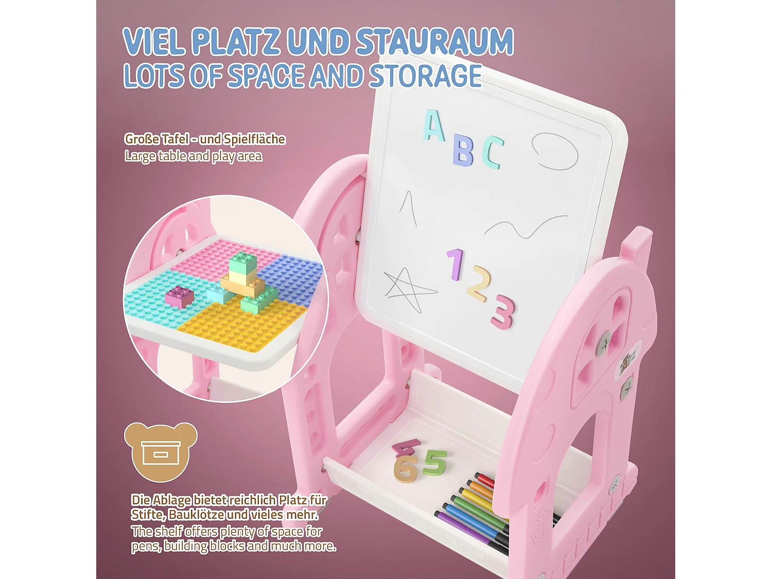 Joyz Mesa con pizarra y silla rosa-blanco infantiles a partir de 3 años conjunto de muebles de 2 piezas HDPE para actividades recreativas