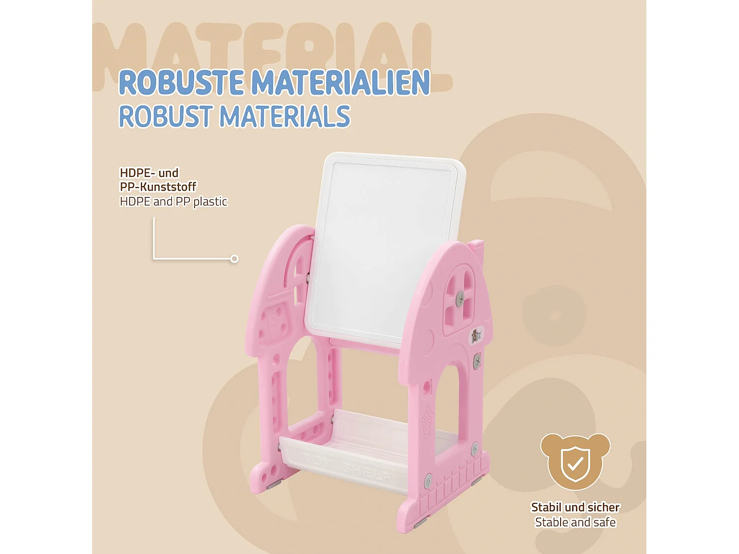 Joyz Mesa con pizarra y silla rosa-blanco infantiles a partir de 3 años conjunto de muebles de 2 piezas HDPE para actividades recreativas