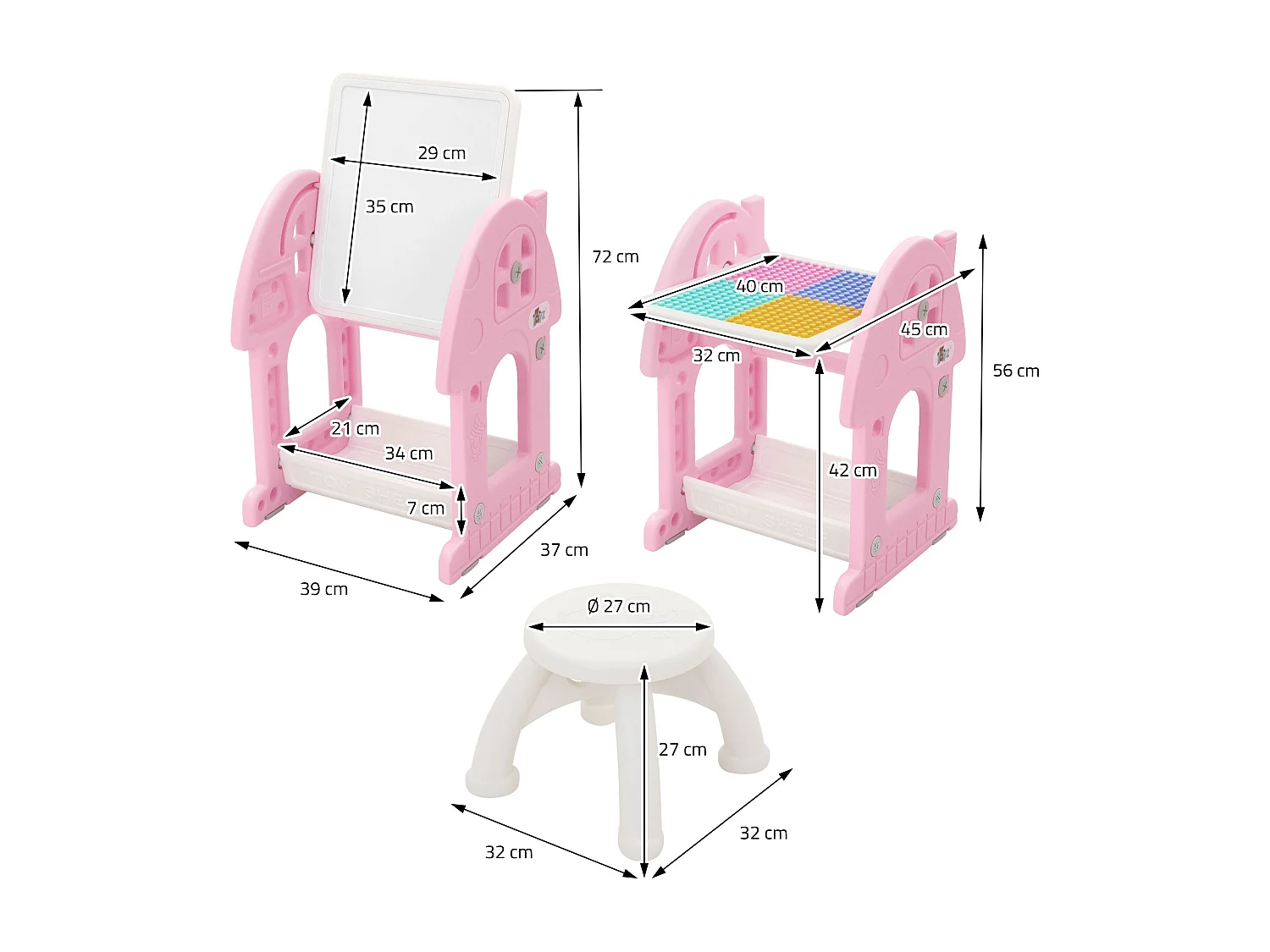 Joyz Mesa con pizarra y silla rosa-blanco infantiles a partir de 3 años conjunto de muebles de 2 piezas HDPE para actividades recreativas