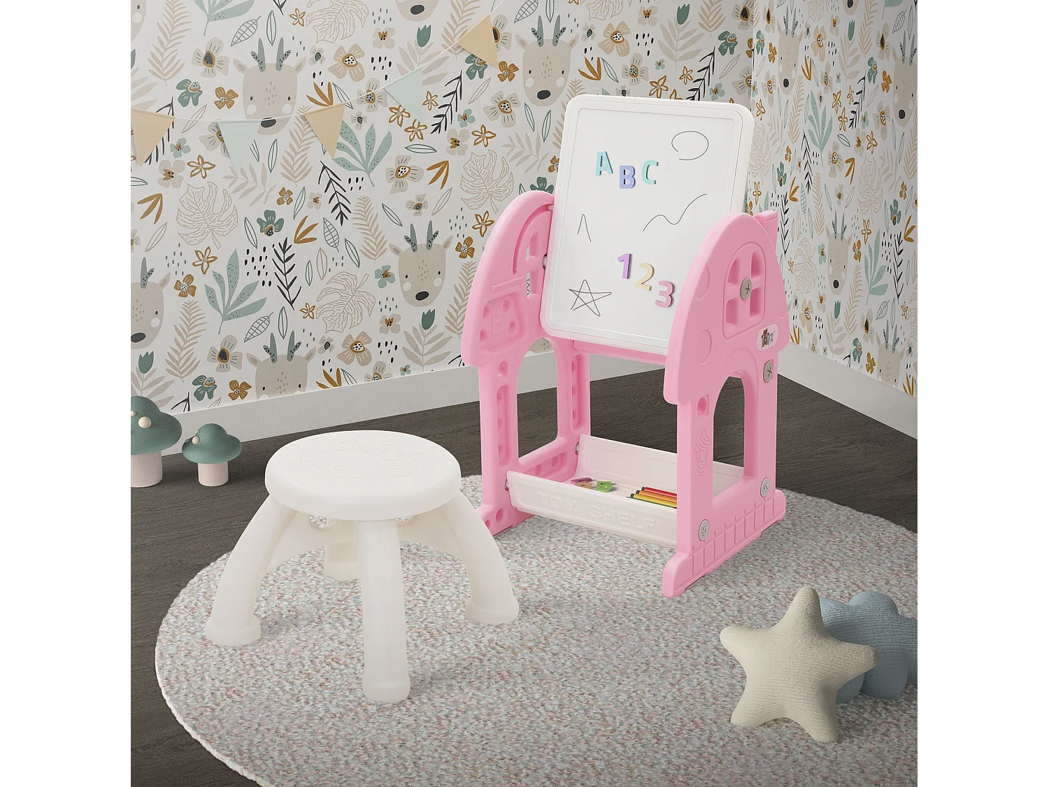 Joyz Mesa con pizarra y silla rosa-blanco infantiles a partir de 3 años conjunto de muebles de 2 piezas HDPE para actividades recreativas