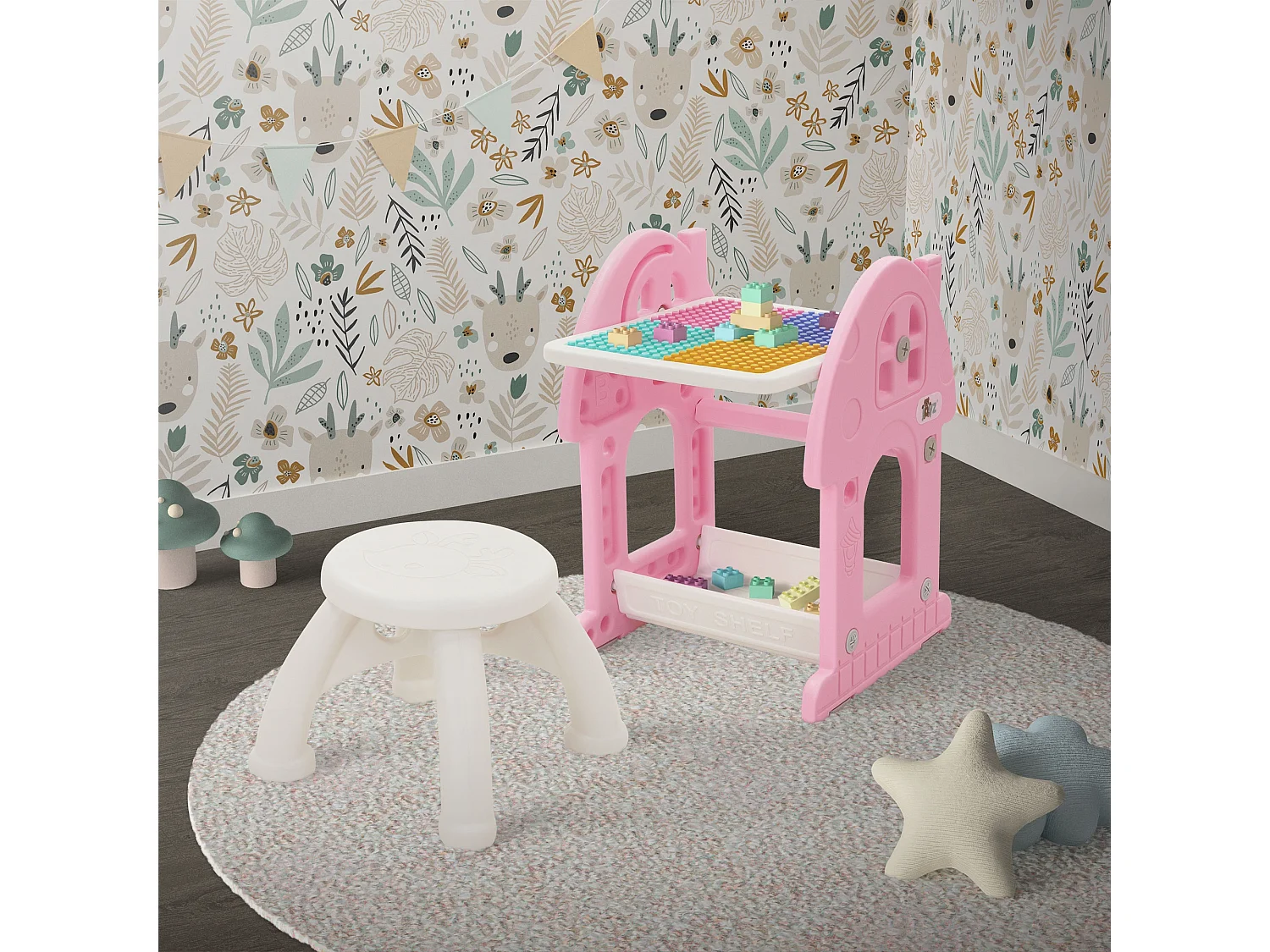 Joyz Mesa con pizarra y silla rosa-blanco infantiles a partir de 3 años conjunto de muebles de 2 piezas HDPE para actividades recreativas