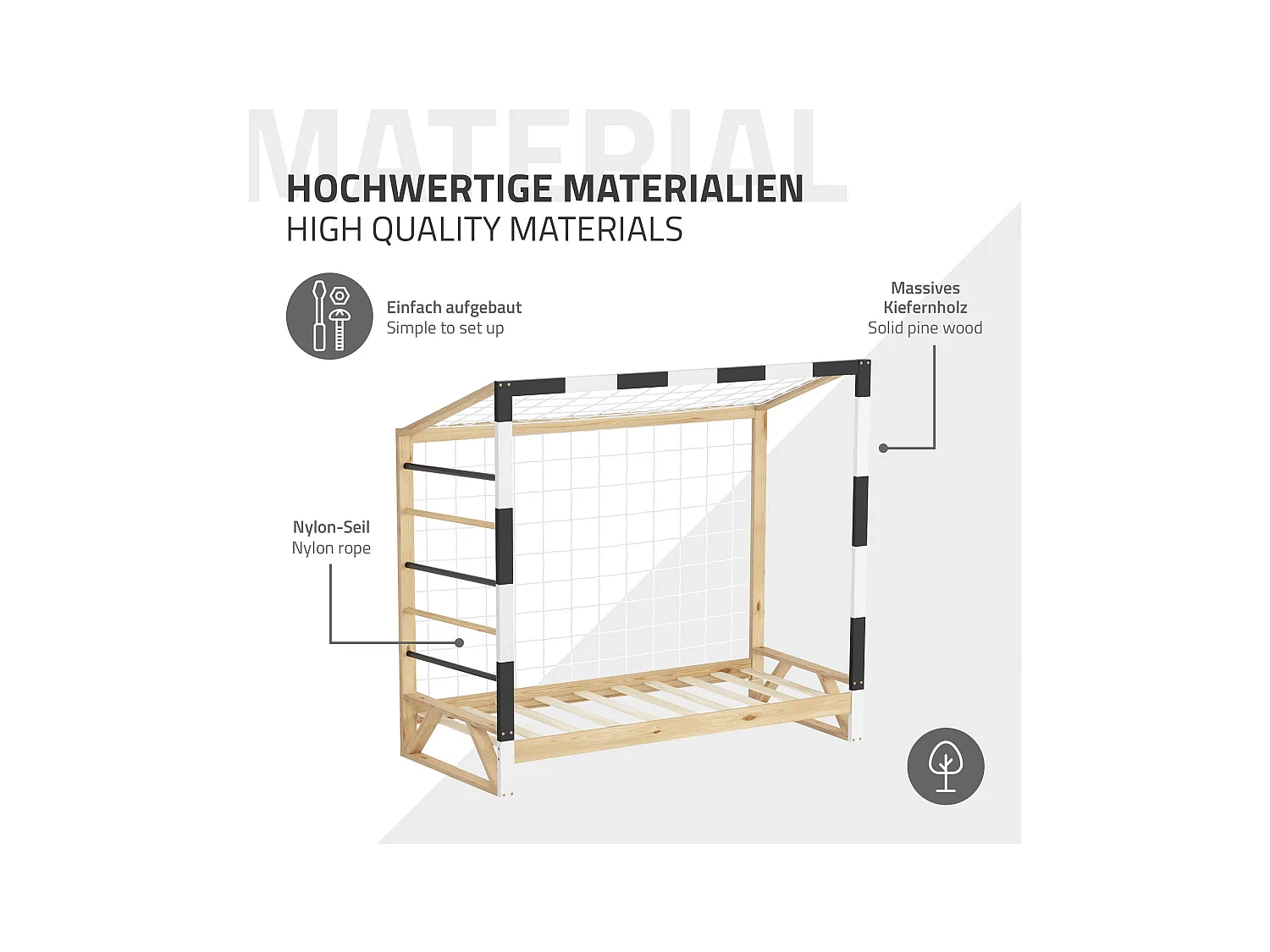 Lit d'enfant but de foot 80x160 cm naturel beige cadre en bois de pin avec sommier à lattes cage de football et matériel de montage pour adolescent