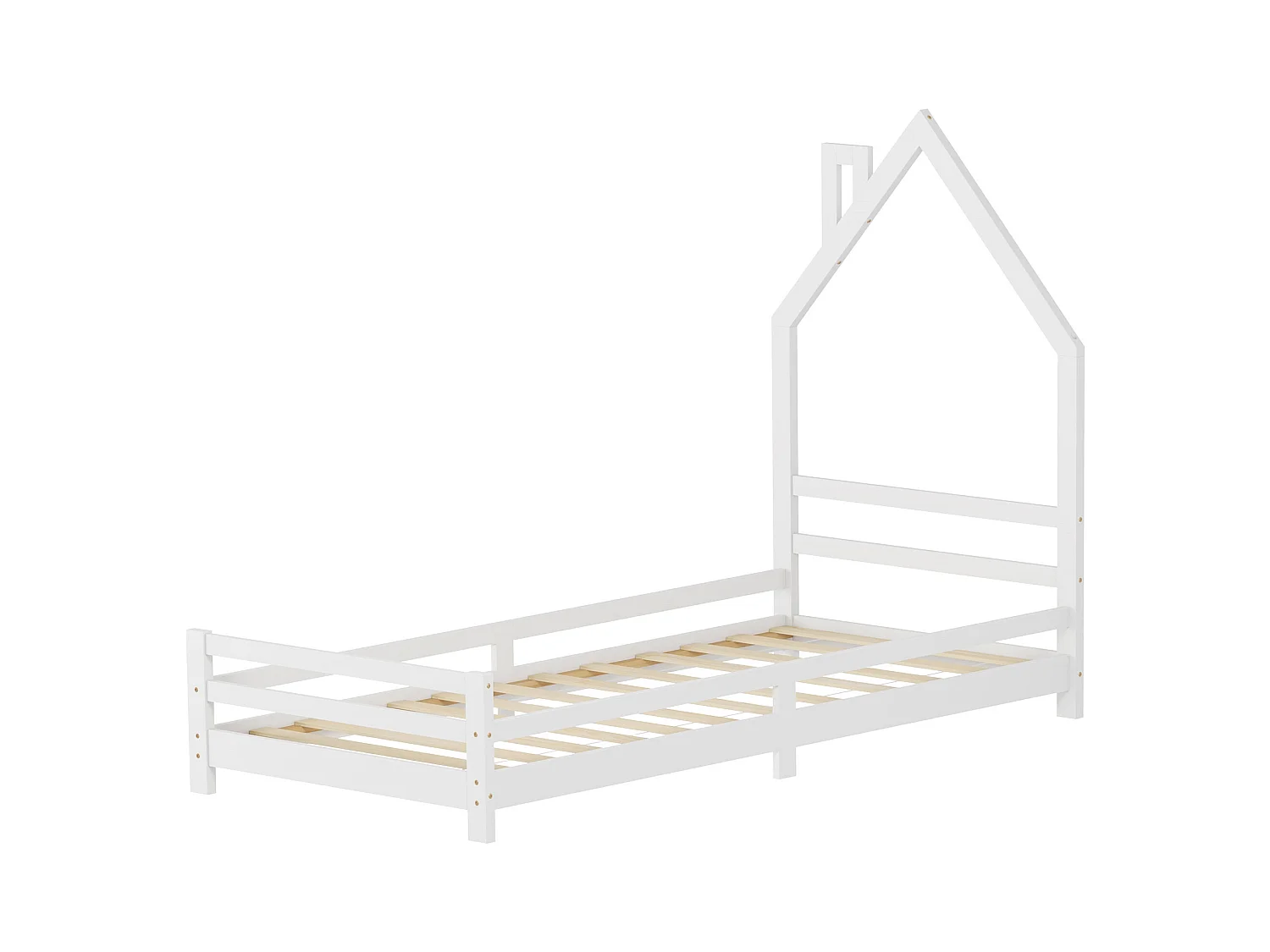 Lit d'enfant 90x200 cm blanc simple sans matelas tête cheminée en bois de pin massif avec sommier protection contre chutes matériel de montage