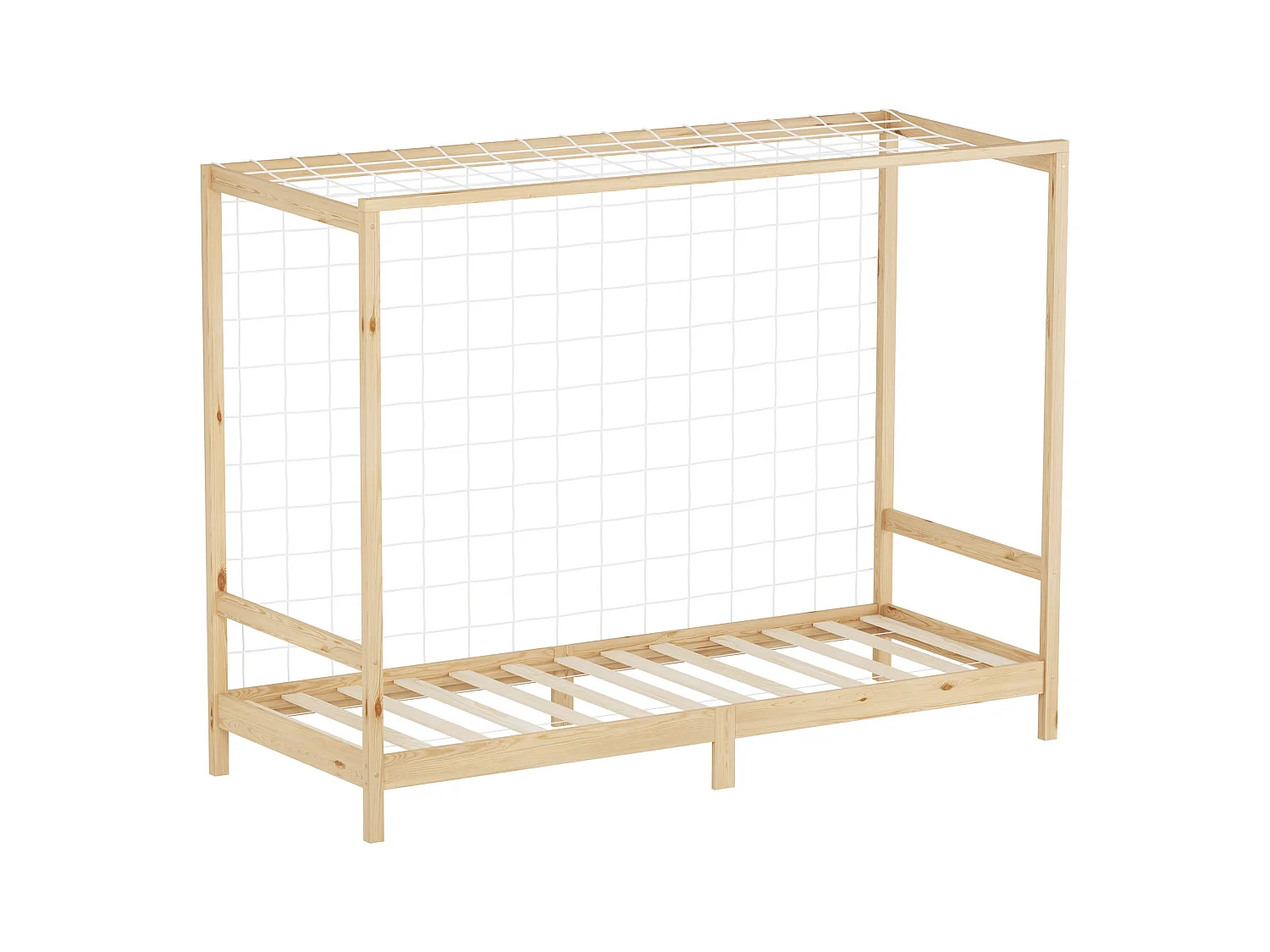 Lit d'enfant but de foot 90x200 cm naturel beige cadre bois de pin massif avec sommier à lattes cage de football et matériel de montage d'adolescent